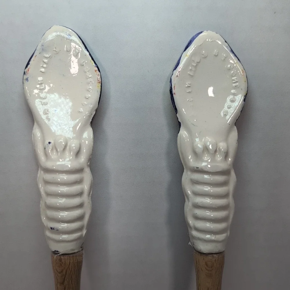 Assisi Serving Spoon & Form Wooden Ceramic HAndle Blue Sunflower Floral Folk Art